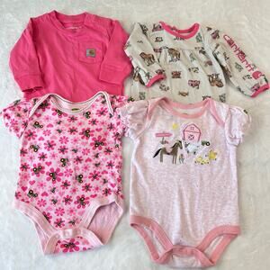 Carhartt & John Deere Pink Girls baby one-piece Shirt Lot size 6 months Farm